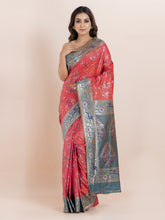 KAVVYA  TWO TONE ORANGE IKAT SILK SAREE